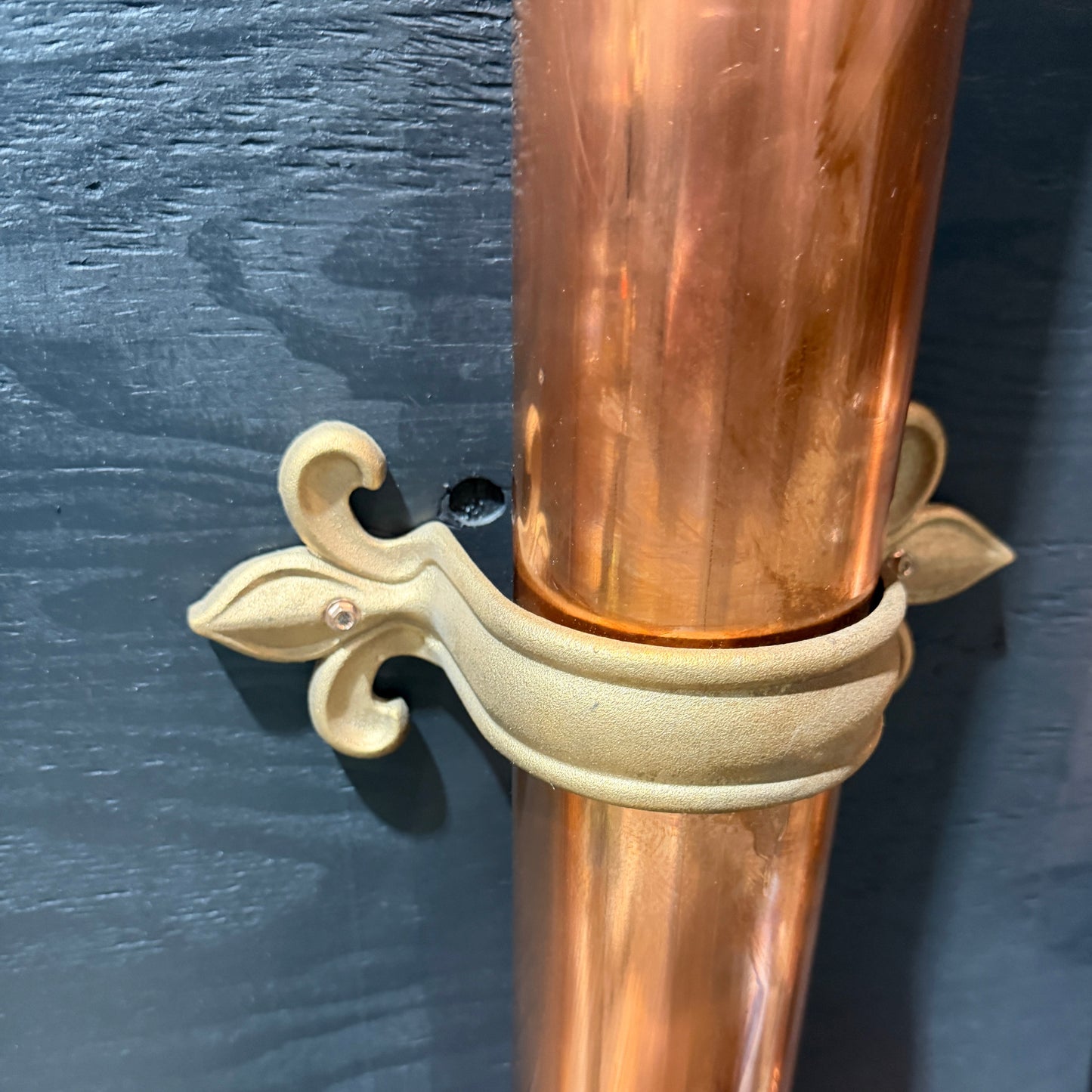 Fleur de Lis solid brass downspout bracket cast brass round copper gutter 3 4 5 inch GutterAll Damascus Oregon