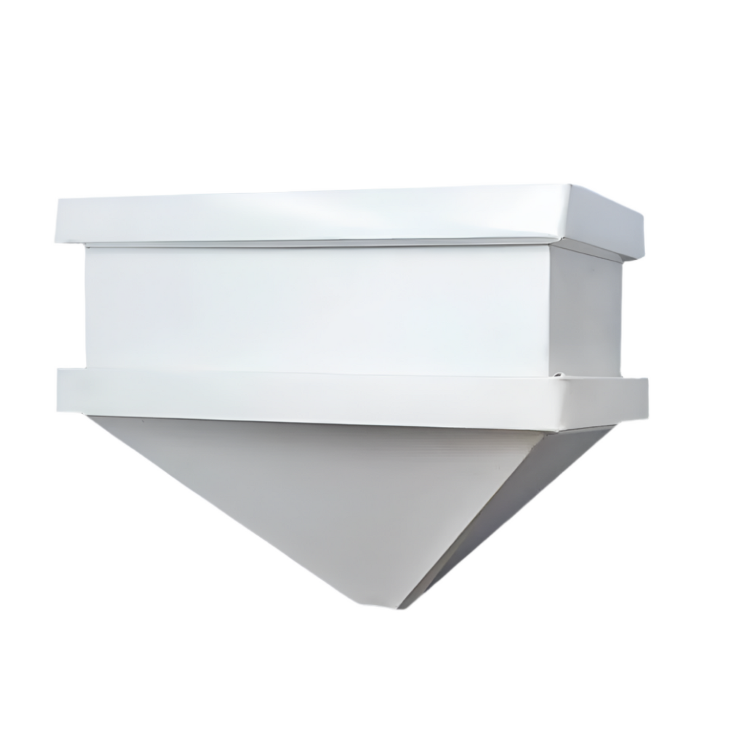Large white collection box for professional-grade gutter systems.