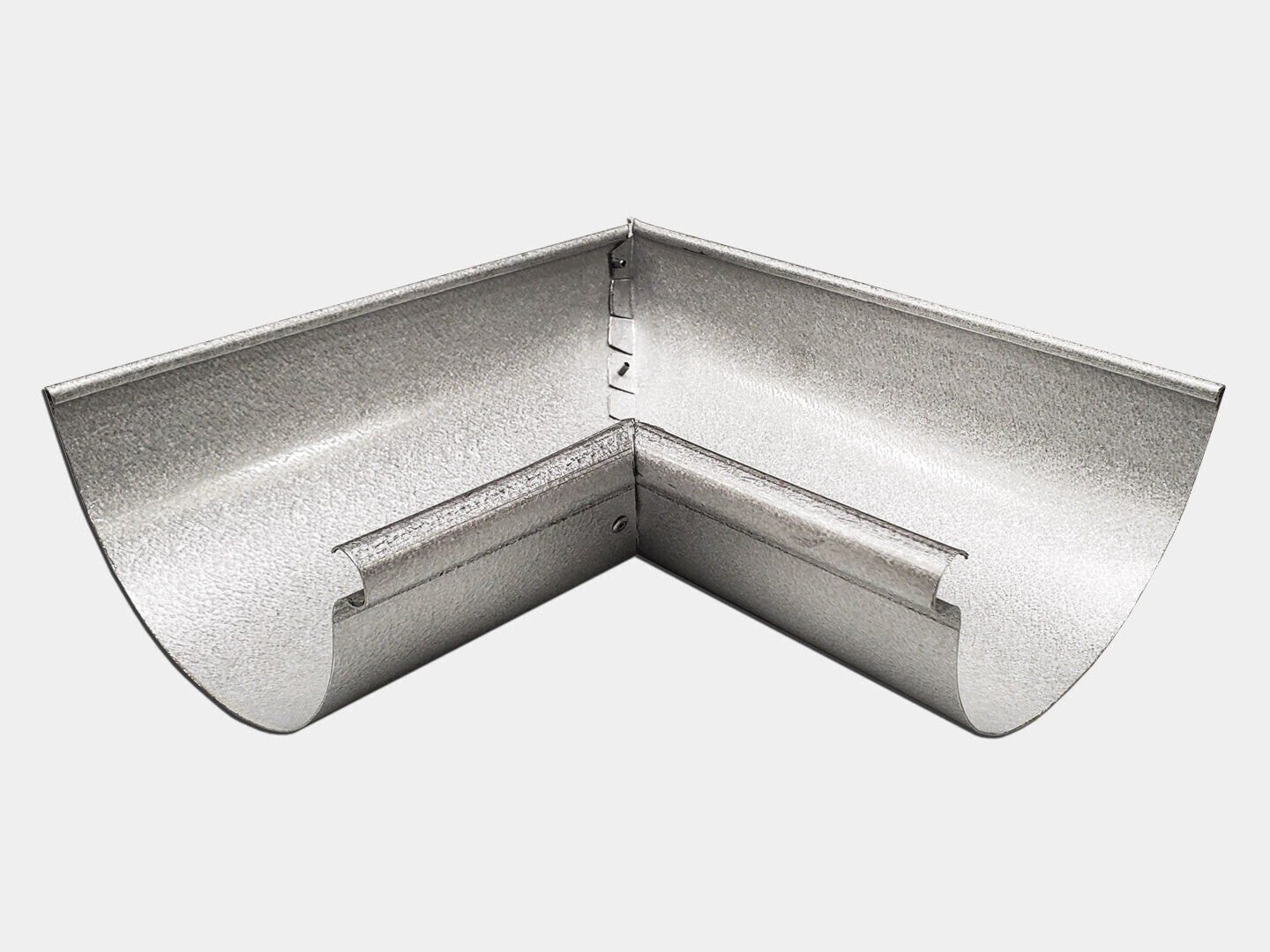 6 inch half round inside miter galvanized steel pre-seamed box miter 90 degree corner single bead construction gutter fitting Damascus Oregon GutterAll