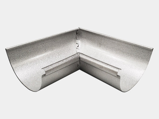 6 inch half round inside miter galvanized steel pre-seamed box miter 90 degree corner single bead construction gutter fitting Damascus Oregon GutterAll