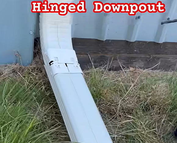 Revolutionary Zip Hinge lets you flip downspout extension up 90° in seconds. Mow, landscape, and remove snow without disconnecting or moving extensions