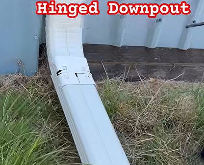 Revolutionary Zip Hinge lets you flip downspout extension up 90° in seconds. Mow, landscape, and remove snow without disconnecting or moving extensions