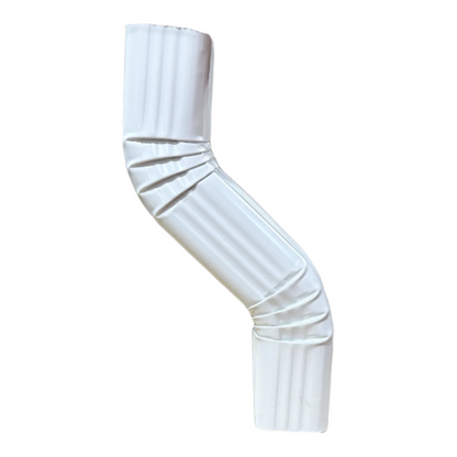 A 6-inch aluminum downspout extension with a double A offset design, predominantly white in color.