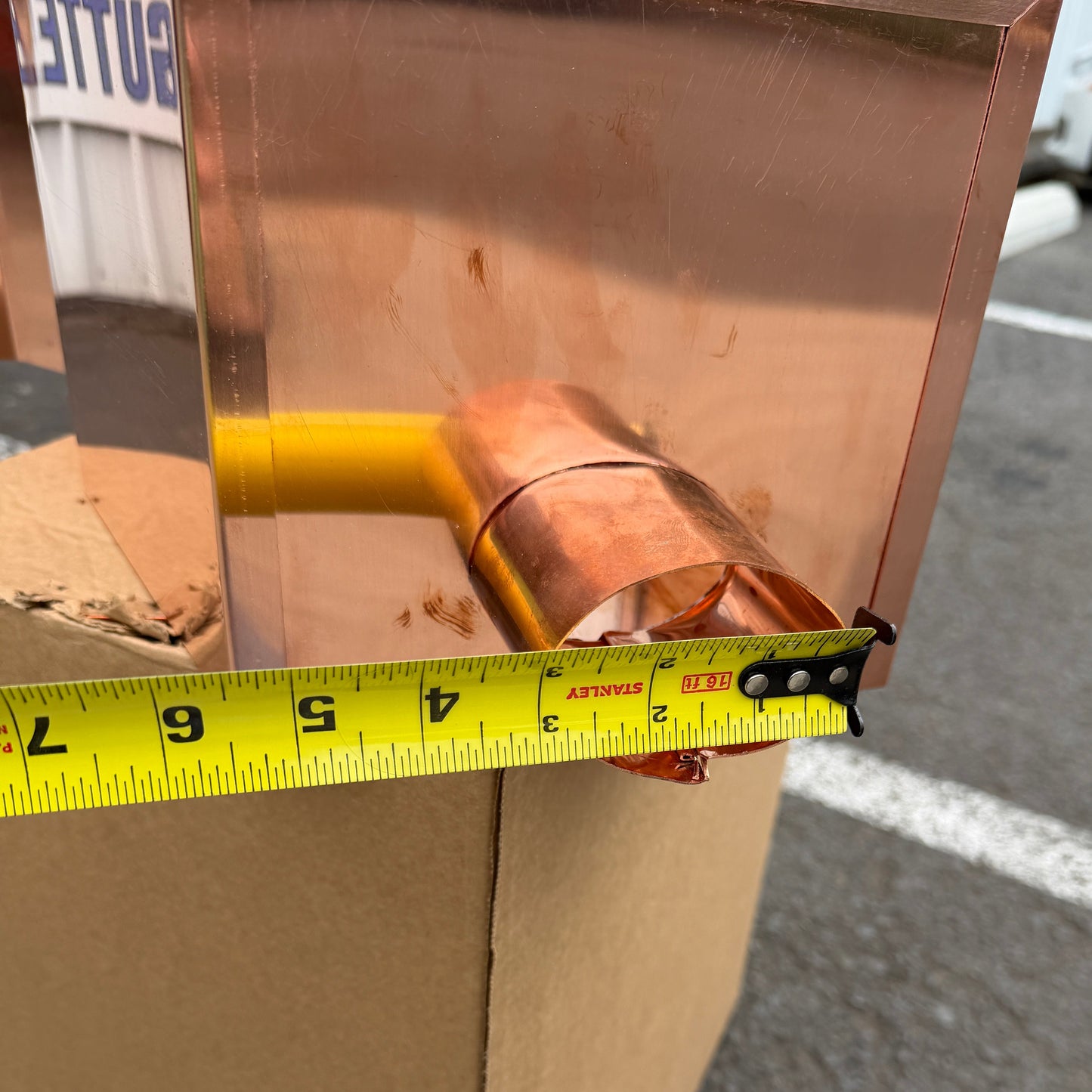 Large 17x12x19 inch copper conductor head leader head collector box rain head modern box style stepped top design for 2x3 oval copper downspout high capacity water management architectural drainage - GutterAll Damascus Oregon