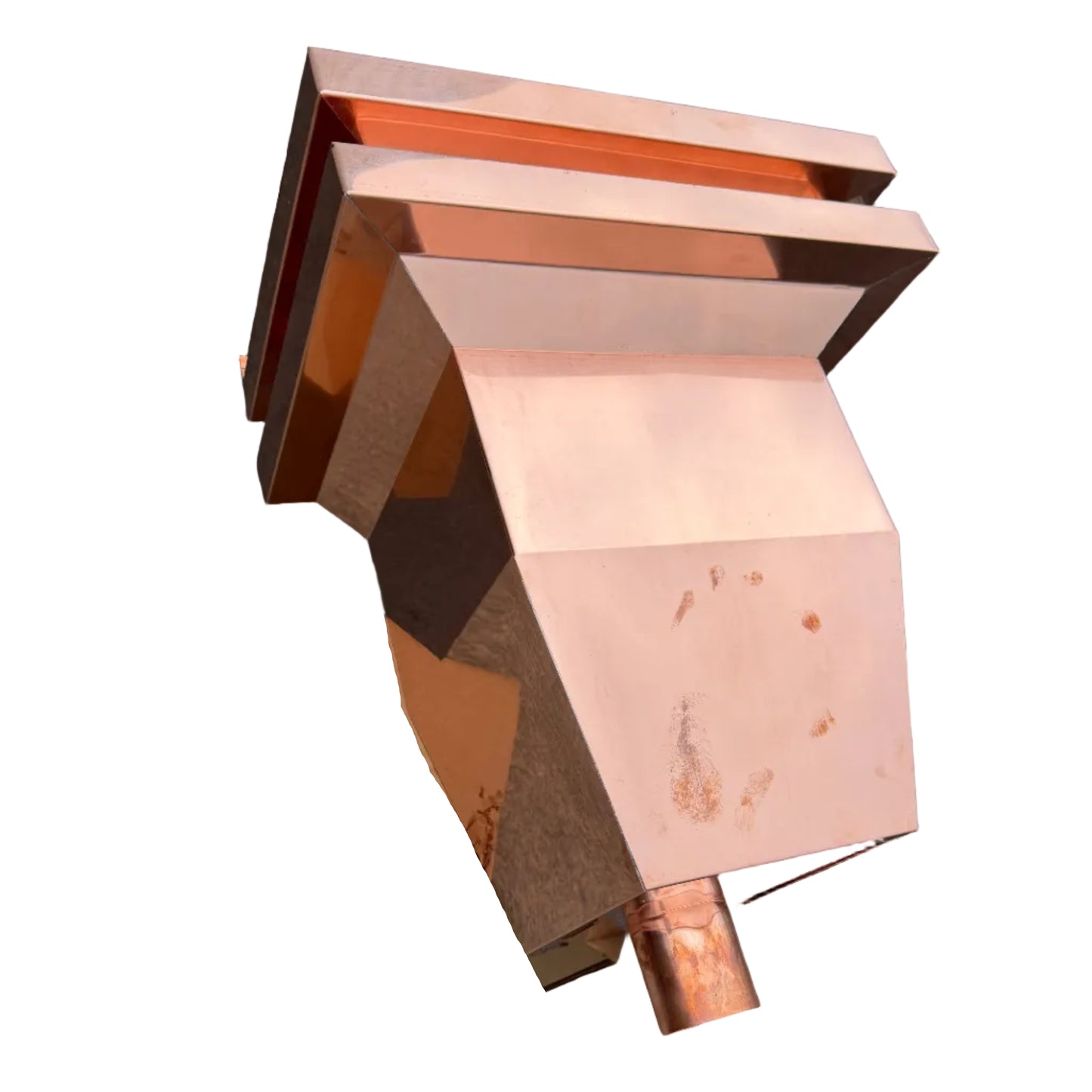 Large 17x12x19 inch copper conductor head leader head collector box rain head modern box style stepped top design for 2x3 oval copper downspout high capacity water management architectural drainage - GutterAll Damascus Oregon