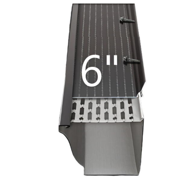 Alu-Rex 6-inch Double Pro Gutter Guard with aluminum design and screws.