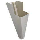 30 Deg White aluminum gutter downspout cleanout with debris screen filtering leaves before the downspout.