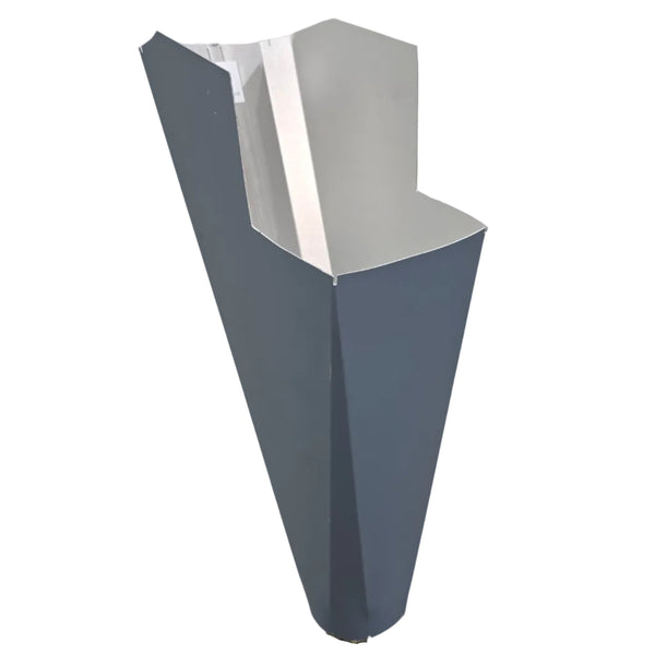 3x4-Colonial_Blue aluminum gutter downspout cleanout with debris screen filtering leaves before the downspout.