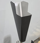  Dark Bronze aluminum gutter downspout cleanout with debris screen filtering leaves before the downspout.