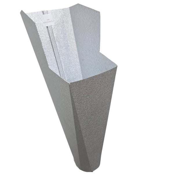 Galvalume Plus aluminum gutter downspout cleanout with debris screen filtering leaves before the downspout.