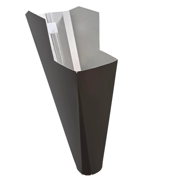 3x4 Musket Brown aluminum gutter downspout cleanout with debris screen filtering leaves before the downspout.