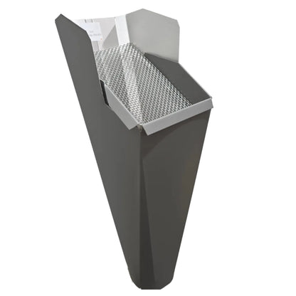 Paint Grip Metallic aluminum gutter downspout cleanout with debris screen filtering leaves before the downspout.