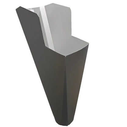 Paint Grip Metallic aluminum gutter downspout cleanout with debris screen filtering leaves before the downspout.