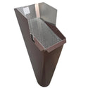 Royal Brown aluminum gutter downspout cleanout with debris screen filtering leaves before the downspout.