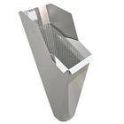 2x3 30_Deg. White  aluminum gutter downspout cleanout with debris screen filtering leaves before the downspout.