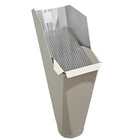 2x3 Almond aluminum gutter downspout cleanout with debris screen filtering leaves before the downspout.