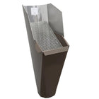 2x3-Beaver_Brown aluminum gutter downspout cleanout with debris screen filtering leaves before the downspout.