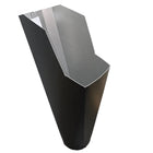 2x3 Black aluminum gutter downspout cleanout with debris screen filtering leaves before the downspout.