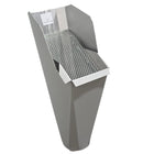 2x3 Colonial Gray aluminum gutter downspout cleanout with debris screen filtering leaves before the downspout.