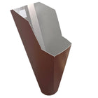 2x3 Colonial Red aluminum gutter downspout cleanout with debris screen filtering leaves before the downspout.