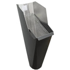 2x3 Dark Bronze aluminum gutter downspout cleanout with debris screen filtering leaves before the downspout.