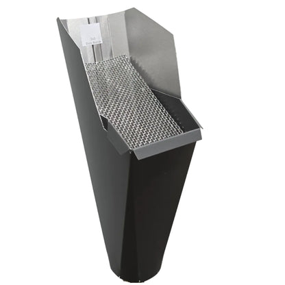 2x3-Dark_Bronze aluminum gutter downspout cleanout with debris screen filtering leaves before the downspout.