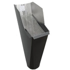 2x3-Dark_Bronze aluminum gutter downspout cleanout with debris screen filtering leaves before the downspout.