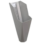 2x3 Dove Gray aluminum gutter downspout cleanout with debris screen filtering leaves before the downspout.