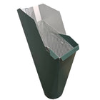 2x3 Forest Green aluminum gutter downspout cleanout with debris screen filtering leaves before the downspout.