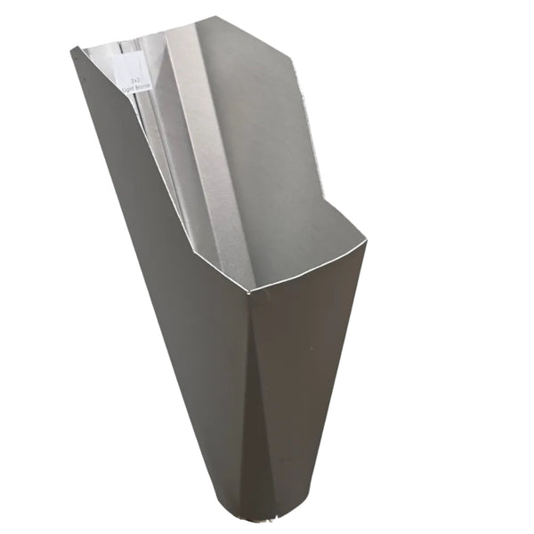 2x3 Light Bronze aluminum gutter downspout cleanout with debris screen filtering leaves before the downspout.