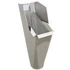 2x3 Linen aluminum gutter downspout cleanout with debris screen filtering leaves before the downspout.