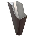 2x3 Royal Brown aluminum gutter downspout cleanout with debris screen filtering leaves before the downspout.