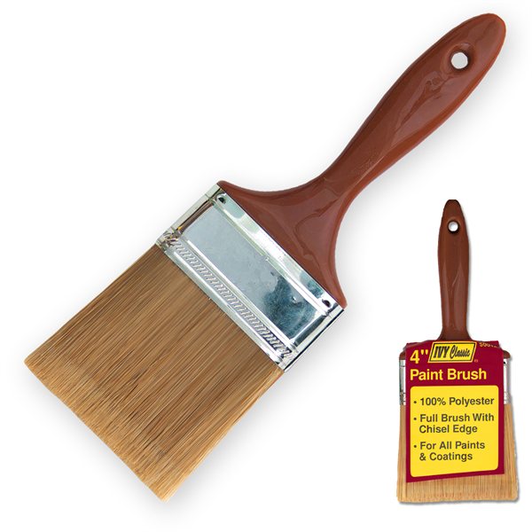 4" #50012 Ivy Professional 1-1/2 inch paint brush 100 percent polyester bristles chisel edge wooden handle contractor grade painting tool