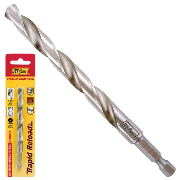 5/16" M2 HSS #1820 Ivy Classic M2 HSS twist drill bit quick-change 1/4 inch hex shank 135 degree split point multiple sizes 1/8 to 1/2 inch professional grade high-speed steel