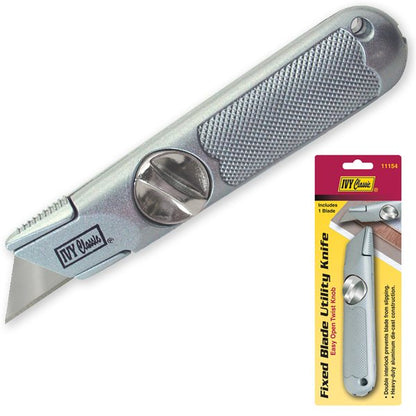 Hinge-Loc® Fixed Blade  #11154 Ivy utility knife professional retractable blade yellow black metal tip ergonomic handle cutting tool contractor grade safe retraction mechanism