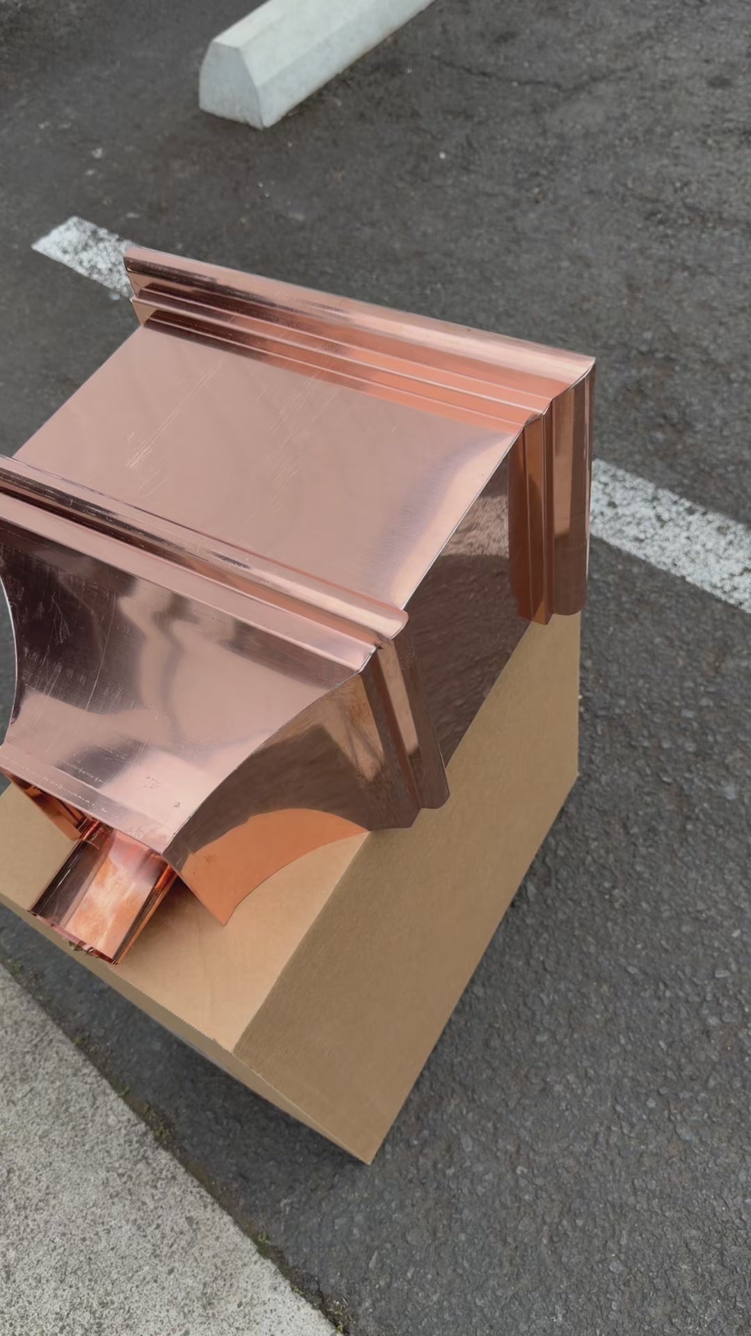 Copper conductor head leader head rain head collection box 14 inch single crown top smooth front flared body 2x3 oval downspout connection architectural gutter accessory premium residential commercial Damascus Oregon GutterAll