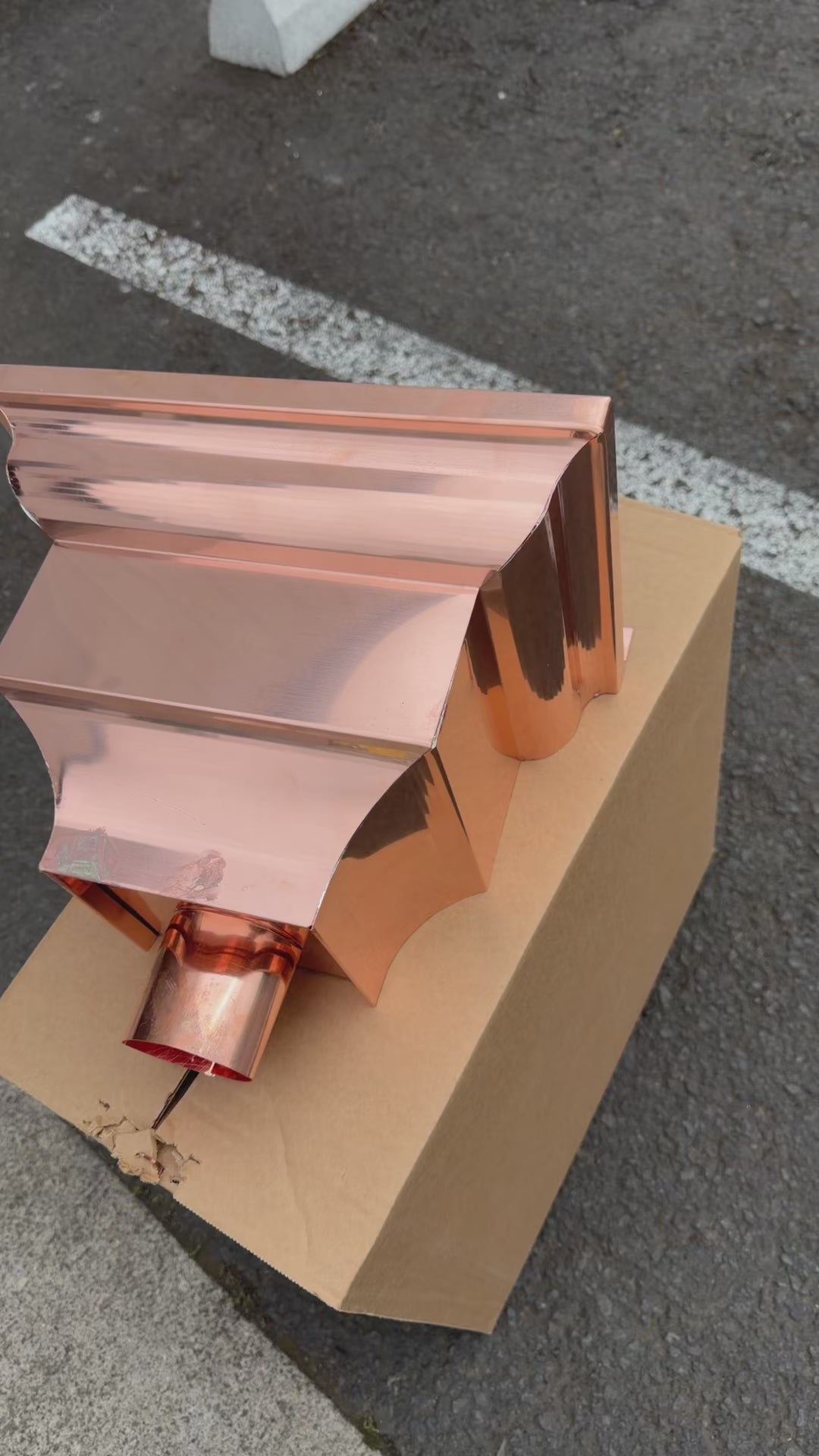 Copper conductor head leader head 13 inch crown molding rain collector box for 2x3 oval downspout residential gutter drainage architectural copper collector - GutterAll Damascus Oregon