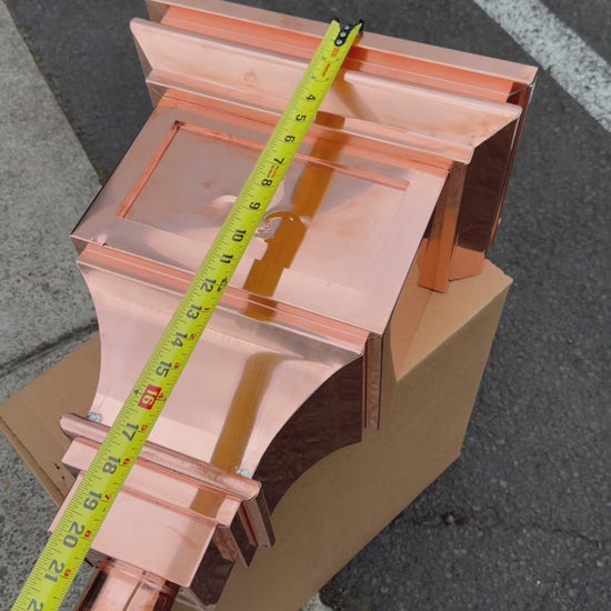 Fleur‑de‑Lis Copper Conductor Head – 15"x9.5"x20" Ornamental Collection Box with 2x3 Oval Outlet