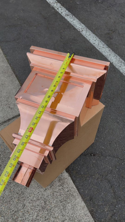Fleur‑de‑Lis Copper Conductor Head – 15"x9.5"x20" Ornamental Collection Box with 2x3 Oval Outlet