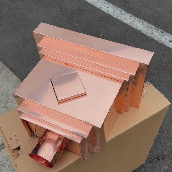 Copper conductor head leader head rain collector box 14 inch stepped decorative raised diamond panel 2x3 oval downspout architectural gutter accessory residential drainage - GutterAll Damascus Oregon