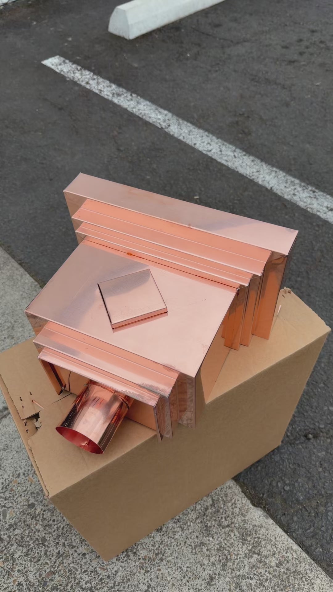 Copper conductor head leader head rain collector box 14 inch stepped decorative raised diamond panel 2x3 oval downspout architectural gutter accessory residential drainage - GutterAll Damascus Oregon
