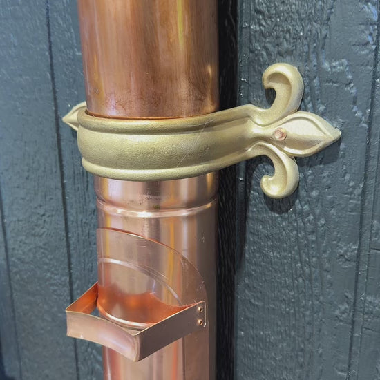 Fleur de Lis solid brass downspout bracket cast brass round copper gutter 3 4 5 inch GutterAll Damascus Oregon