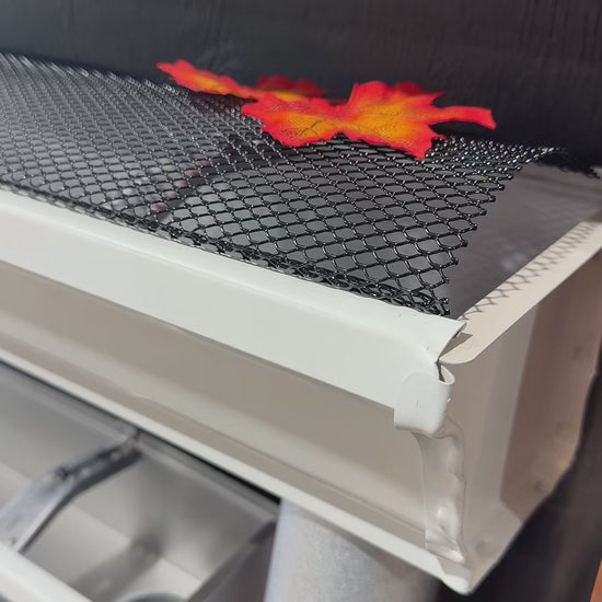 Aluminum gutter guard mesh for 6 inch K-style gutters. Snap-in leaf screen blocks debris while water flows through. Contractor packs. GutterAll OR.