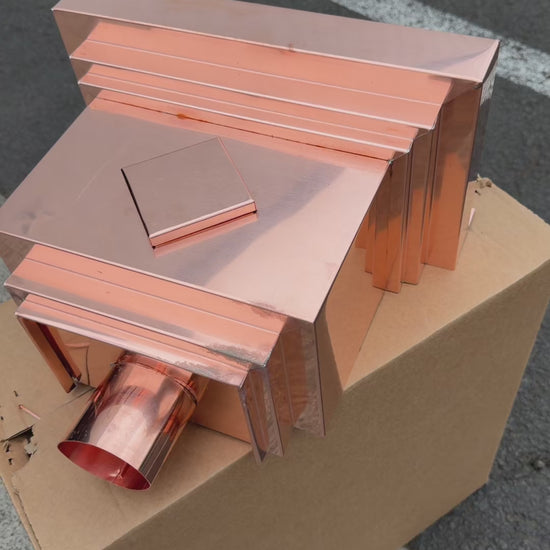 Copper conductor head leader head rain collector box 14 inch stepped decorative raised diamond panel 2x3 oval downspout architectural gutter accessory residential drainage - GutterAll Damascus Oregon