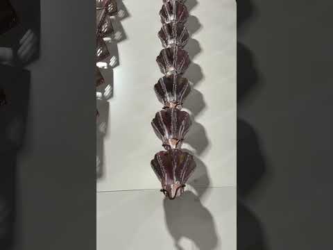 Hand hammered copper lotus cup rain chain with pink patina finish