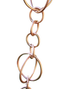 Professional grade copper hoops link rain chain showing interlocking metallic rings and water flow pattern