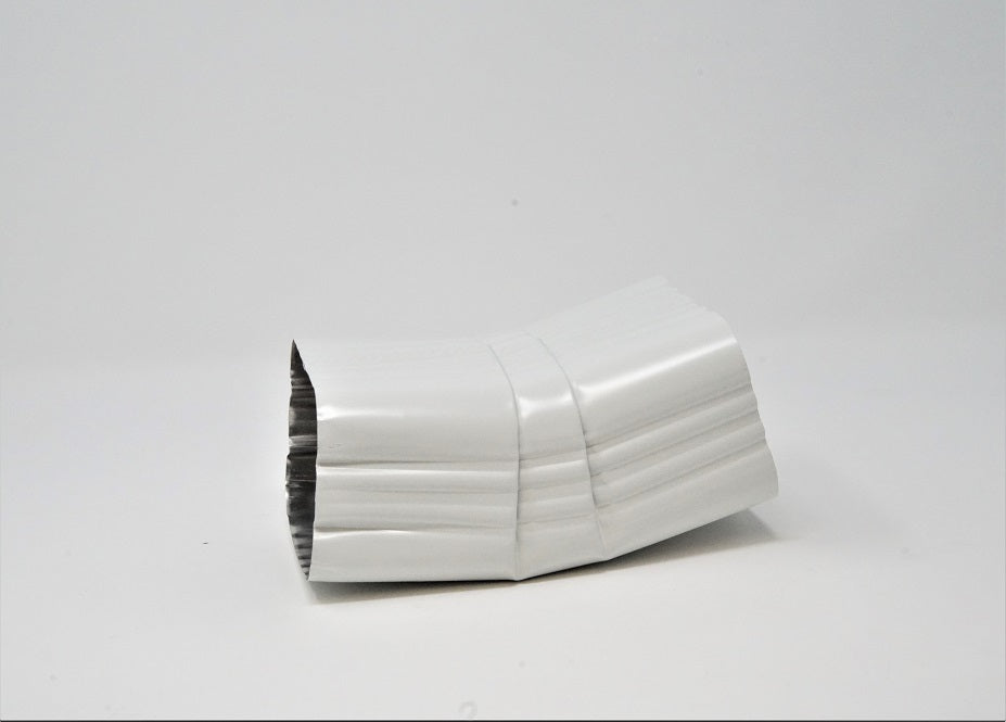 Corrugated aluminum 4x5 Type A gutter elbow with gentle 22.5 degree bend