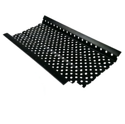 Flow Right perforated aluminum gutter guard black 4ft section with punched hole pattern and gutter lip hook cross section diagram GutterAll Damascus Oregon
