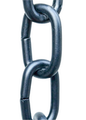 Close-up of black aluminum rain chain with durable heavy-duty links.