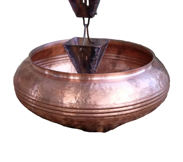 Hand-hammered copper rotund garden pot. 13-3/4" diameter x 6-1/2" height x 10-1/2" opening. Pure copper. Natural patina. Contractor DIY. Damascus OR.